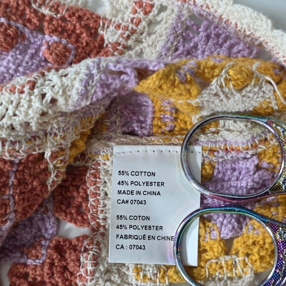 Rebellion Again Crocheted Top Women L Granny Square Sleeveless V Neck Crop Boho - Picture 10 of 14